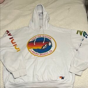 Aviator Nation White Hoodie with Multicolor Logo
